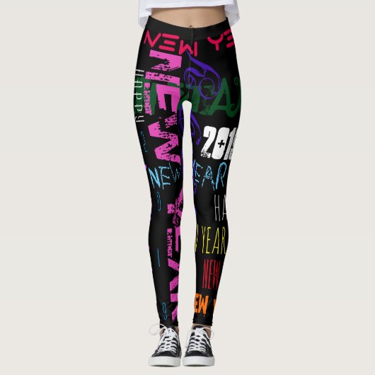 Wiederholte glückliche Neujahrs-Pop-Farben WL Leggings (Vorderseite)