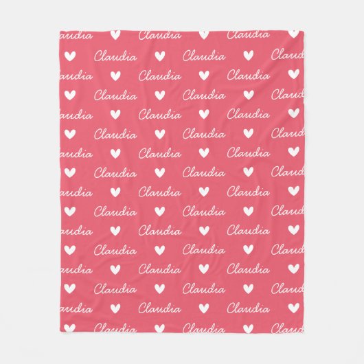 Wiederholte Mädchen Name Rosa und Weiße Liebe Herz Fleecedecke (Vorderseite)