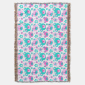 Wiederholte Muster Teddy Bär Blume Pink Aqua throw Decke (Vorderseite Vertikal)