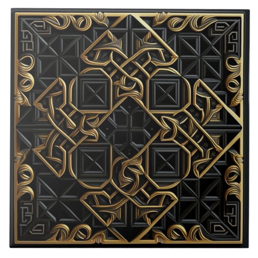 Wiederholte Schwarz-Gold-Mosaik-Akzent-Keramik Fliese (Vorderseite)