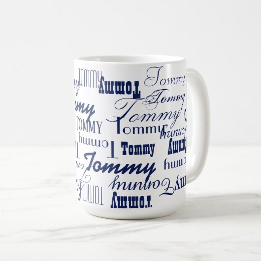 Wiederholter Blauer Name überall in Weiß Kaffeetasse (VorderseiteRechts)