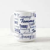 Wiederholter Blauer Name überall in Weiß Kaffeetasse (Vorderseite Links)