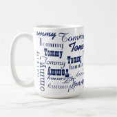 Wiederholter Blauer Name überall in Weiß Kaffeetasse (Links)