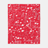 Wiederholter Name Anfangsweiße Herzen auf Rot Fleecedecke (Vorderseite)