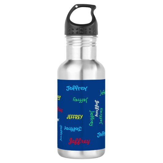 Wiederholter Name auf blau Trinkflasche (Vorderseite)