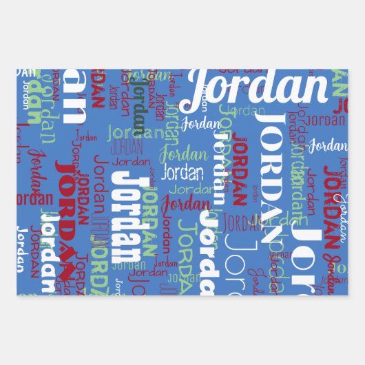 Wiederholter Name Blue Green Red Weihnachten Geschenkpapier Set (Vorderseite 2)