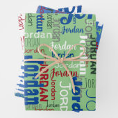 Wiederholter Name Blue Green Red Weihnachten Geschenkpapier Set (Beispiel)