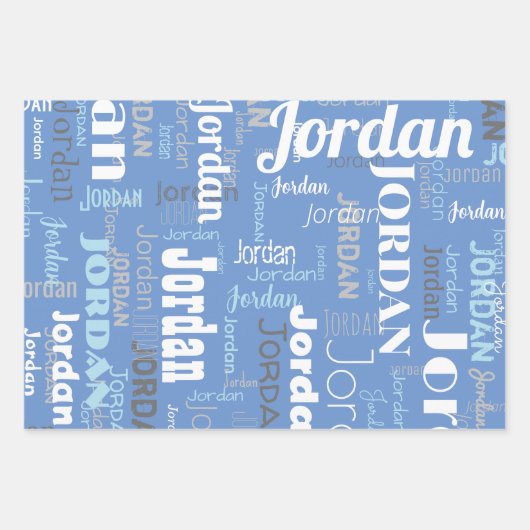 Wiederholter Name Cornflower Blue White Gray Geschenkpapier Set (Vorderseite)