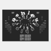 Wiederholter Name glücklich Geburtstag Schwarz-Wei Geschenkpapier Set (Vorderseite)
