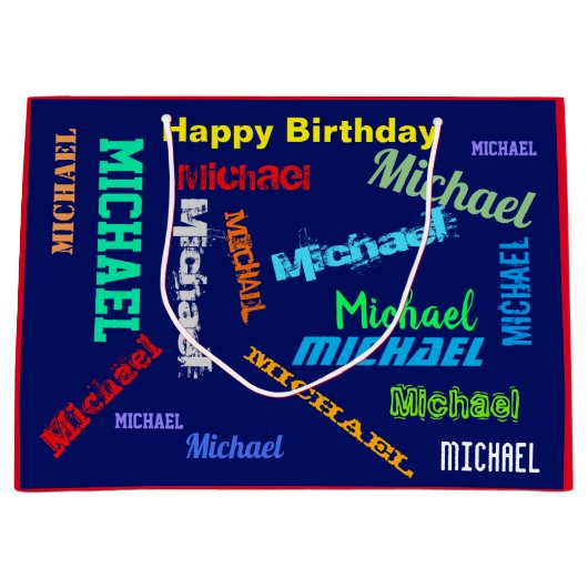 Wiederholter NAME Happy Birthday Blue Red Große Geschenktüte (Vorderseite)