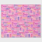 Wiederholter NAME Happy Birthday Girl's Pink Geschenkpapier (Flach)