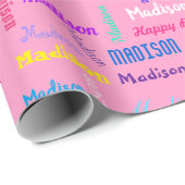 Wiederholter NAME Happy Birthday Girl's Pink Geschenkpapier (Rolleneckpunkt)