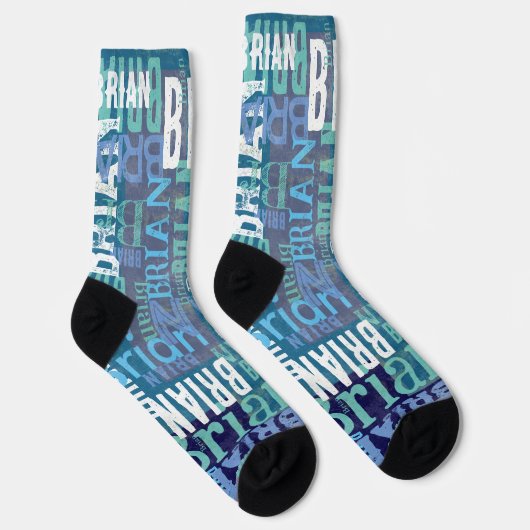 Wiederholter Name in Blautönen Socken (Rechts)