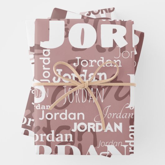 Wiederholter Name Mauve Dusty Rose White Modern Geschenkpapier Set (Beispiel)