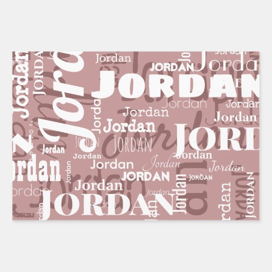 Wiederholter Name Mauve Dusty Rose White Modern Geschenkpapier Set (Vorderseite)