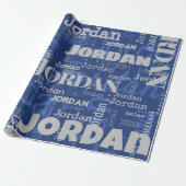 Wiederholter Name Muster Blau und Silber Weihnacht Geschenkpapier (Ungerollt)