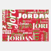 Wiederholter Name Muster Red Green Weihnachten Geschenkpapier Set (Vorderseite 2)