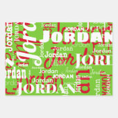 Wiederholter Name Muster Red Green Weihnachten Geschenkpapier Set (Vorderseite)