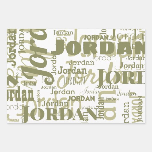 Wiederholter Name Muster Sage Green White Modern Geschenkpapier Set (Vorderseite 3)