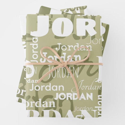 Wiederholter Name Muster Sage Green White Modern Geschenkpapier Set (Beispiel)