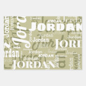 Wiederholter Name Muster Sage Green White Modern Geschenkpapier Set (Vorderseite)