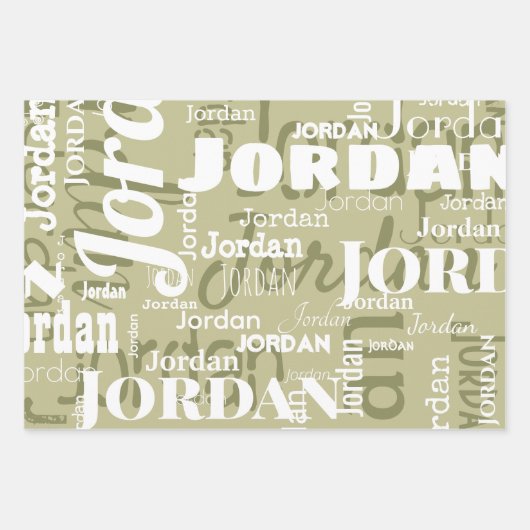 Wiederholter Name Muster Sage Green White Modern Geschenkpapier Set (Vorderseite)