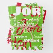 Wiederholter Name Red Green White Weihnachten Geschenkpapier Set (Beispiel)
