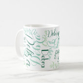 Wiederholter Name Typografie grünes Muster Kaffeetasse (Vorderseite Links)
