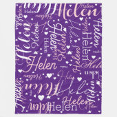 Wiederholter Name und Herz Lila Fleecedecke (Vorderseite)