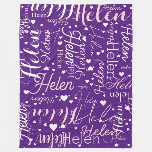 Wiederholter Name und Herz Lila Fleecedecke (Vorderseite)