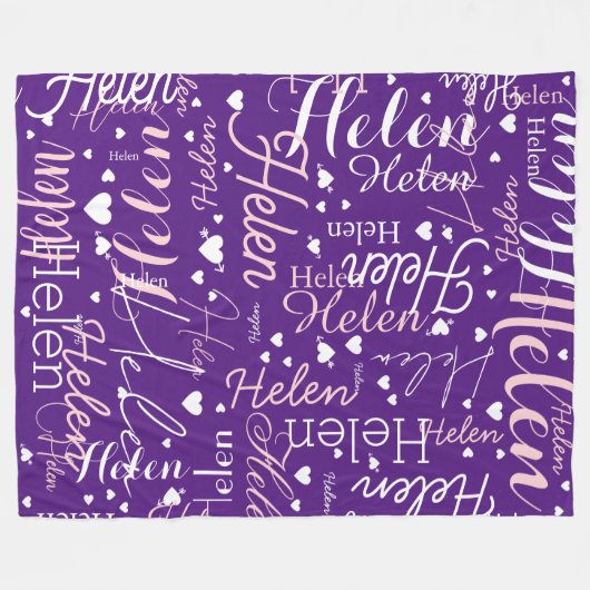 Wiederholter Name und Herz Lila Fleecedecke (Vorderseite (Horizontal))