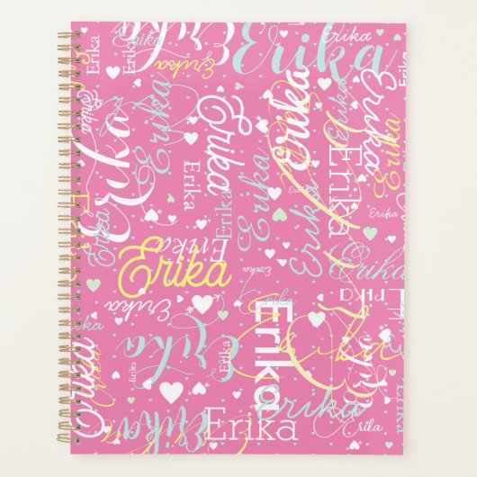 Wiederholter Name und Herz Romantik Planer (Vorderseite)