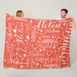Wiederholter Name und Herz überall in Orange Red Fleecedecke