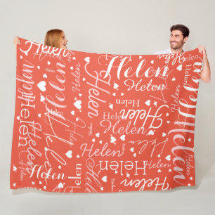 Wiederholter Name und Herz überall in Orange Red Fleecedecke