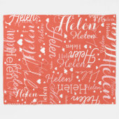 Wiederholter Name und Herz überall in Orange Red Fleecedecke (Vorderseite (Horizontal))