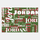 Wiederholter Name Weihnachten Rot Grün Moderne Geschenkpapier Set (Vorderseite)