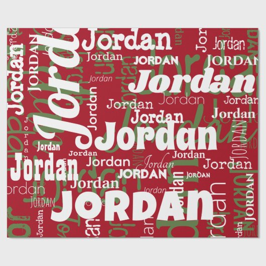 Wiederholter Name Weihnachten Rot Grün Moderne Sch Geschenkpapier (Flach)