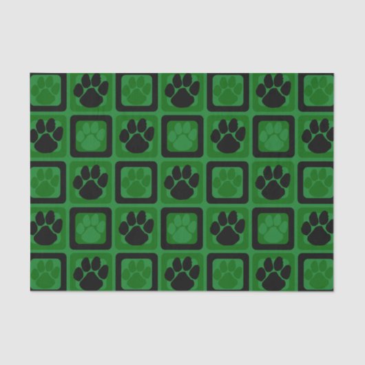 Wiederholter Pawprint in Grün und Schwarz Seidenpapier (Vorderseite)