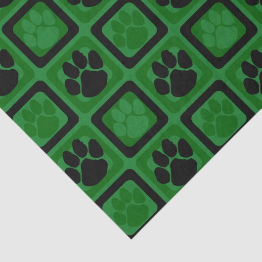 Wiederholter Pawprint in Grün und Schwarz Seidenpapier (Ausschnitt)