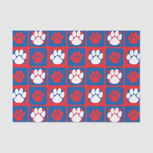 Wiederholter Pawprint in Rot, Weiß und Blau Seidenpapier (Vorderseite)