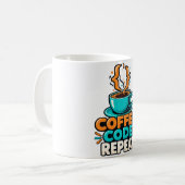 Wiederholter Programmiererhumor mit Kaffee und Cod Kaffeetasse (Vorderseite Links)