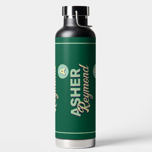 Wiederholter Vor- und Nachname | Monogramm auf Grü Trinkflasche (links)