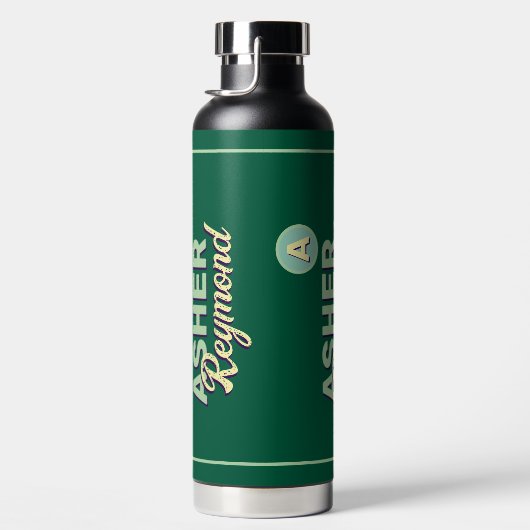 Wiederholter Vor- und Nachname | Monogramm auf Grü Trinkflasche (Rechts)