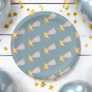 Wiederholter Watercolor Shooting Star Rainbow Schw Pappteller