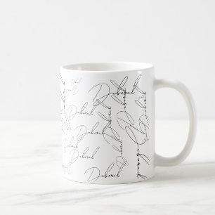 Wiederholtes Muster eines dünnen Schriftartes Kaffeetasse