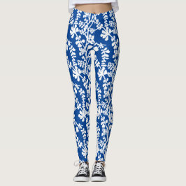 Wiederholtes Muster für blaue und weiße Flora Leggings