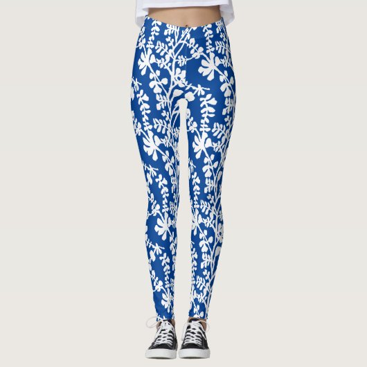 Wiederholtes Muster für blaue und weiße Flora Leggings (Vorderseite)
