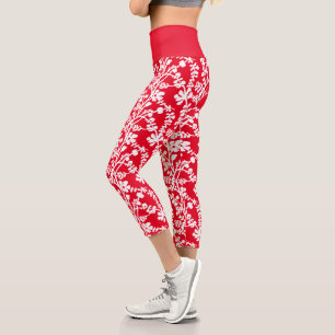 Wiederholtes Muster in Rot und Weiß Capri Leggings