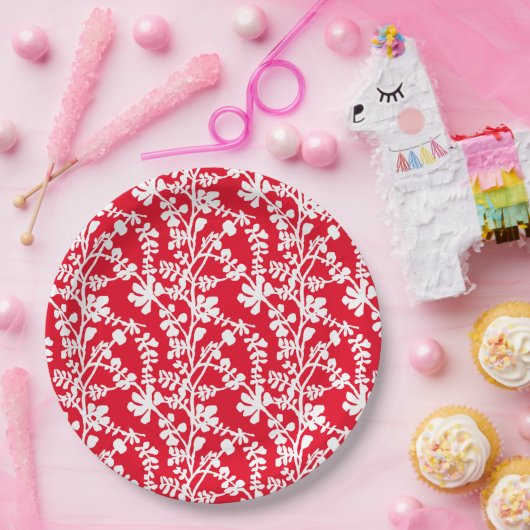 Wiederholtes Muster in Rot und Weiß Pappteller (Party)