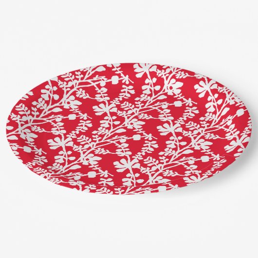 Wiederholtes Muster in Rot und Weiß Pappteller (Schrägansicht)